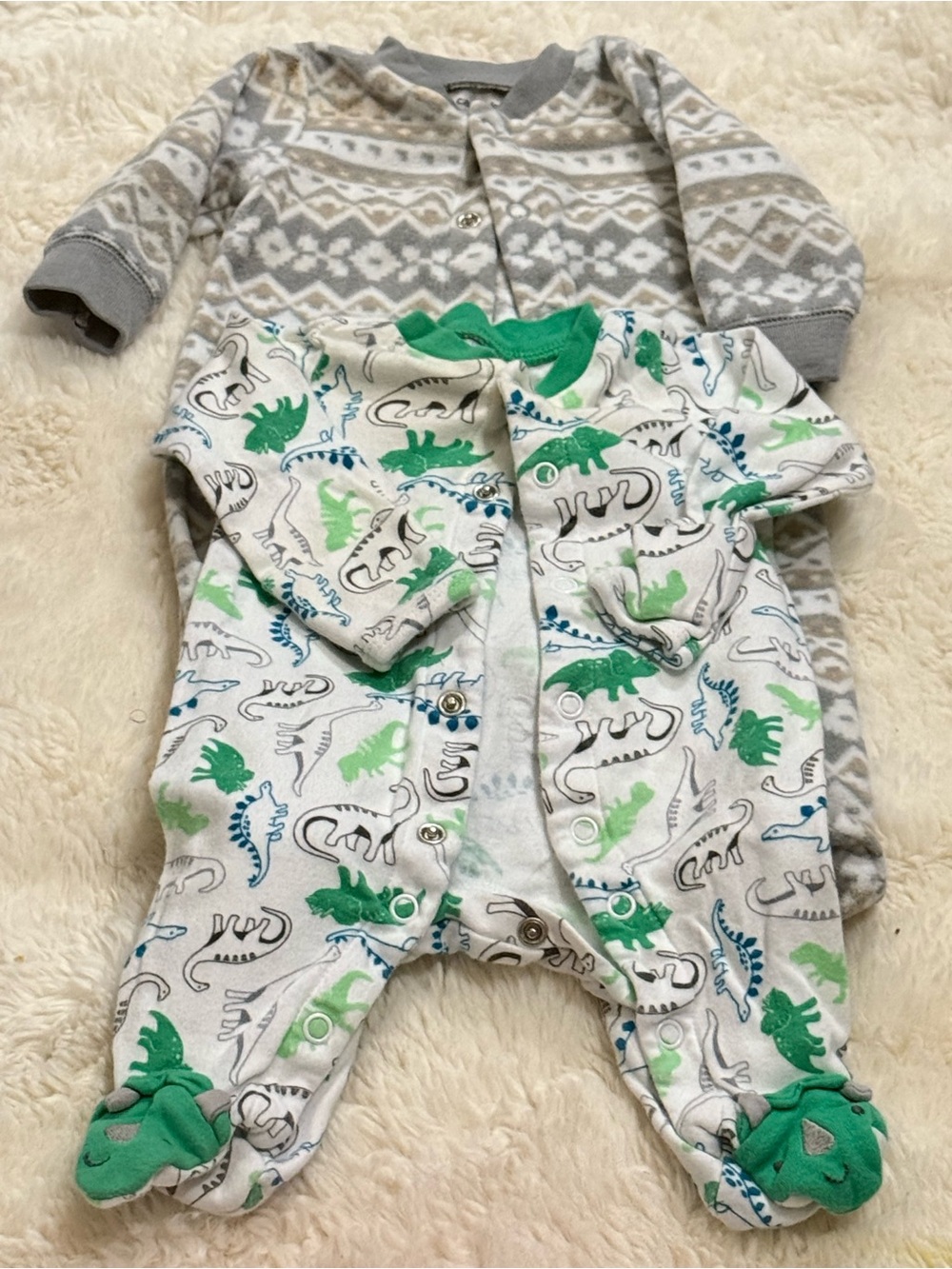 Unbranded Green & Gray Dino Print Baby One-Piece